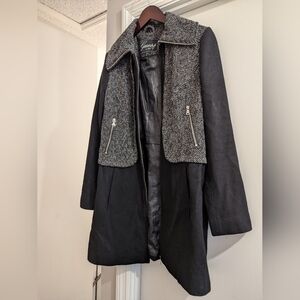 Guess Wool Coat, Black/Herringbone, Medium